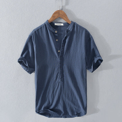 Da Uomo Camicia in Lino Collo alla Coreana Maniche Corte Top