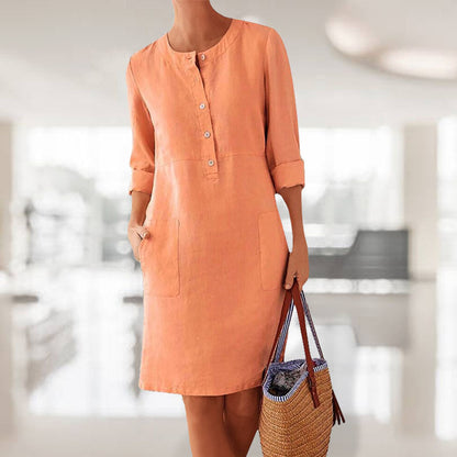 Da Donna Abito Relaxed Fit Bottoni Frontali Tasche Minimal