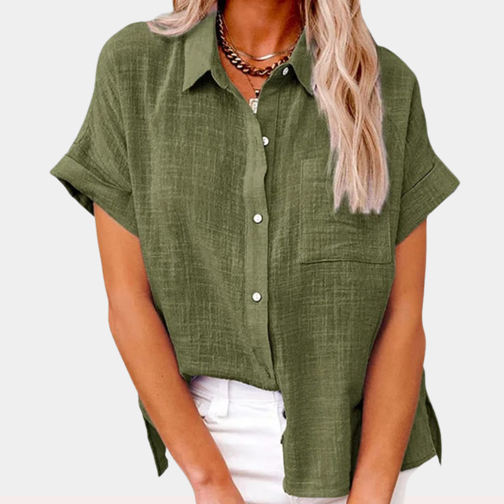 Da Donna Blusa Bottoni Relax Maniche Corte Moderna