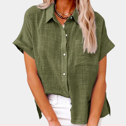 Da Donna Blusa Bottoni Relax Maniche Corte Moderna