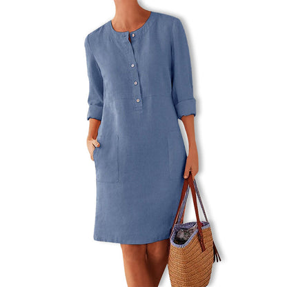 Da Donna Abito Relaxed Fit Bottoni Frontali Tasche Minimal