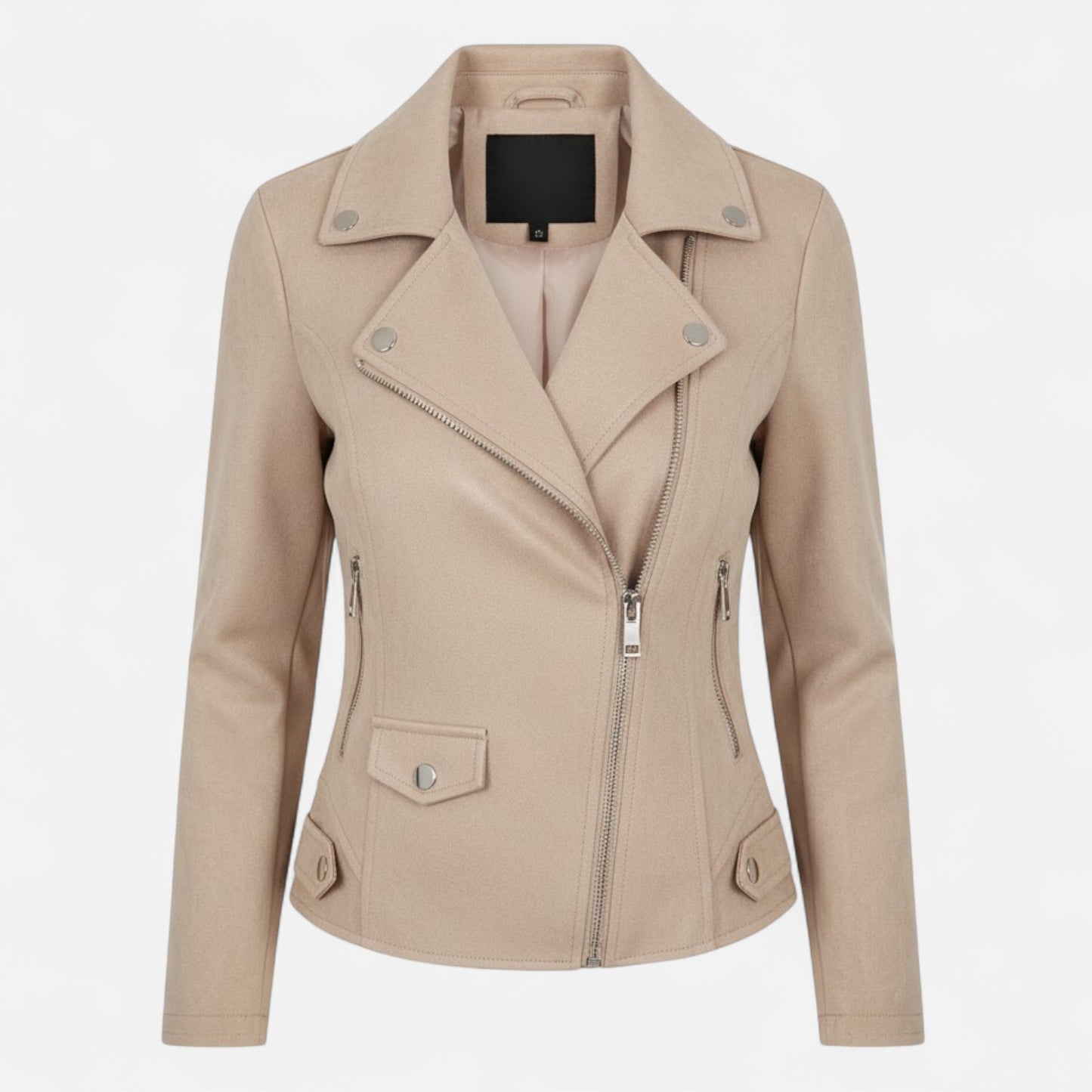 Donna Giacca Corta Revers Strutturati Zip Stile Moderno