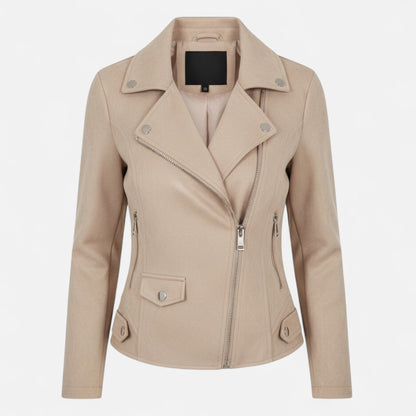 Donna Giacca Corta Revers Strutturati Zip Stile Moderno