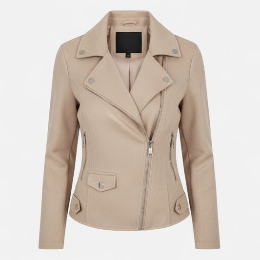 Donna Giacca Corta Revers Strutturati Zip Stile Moderno