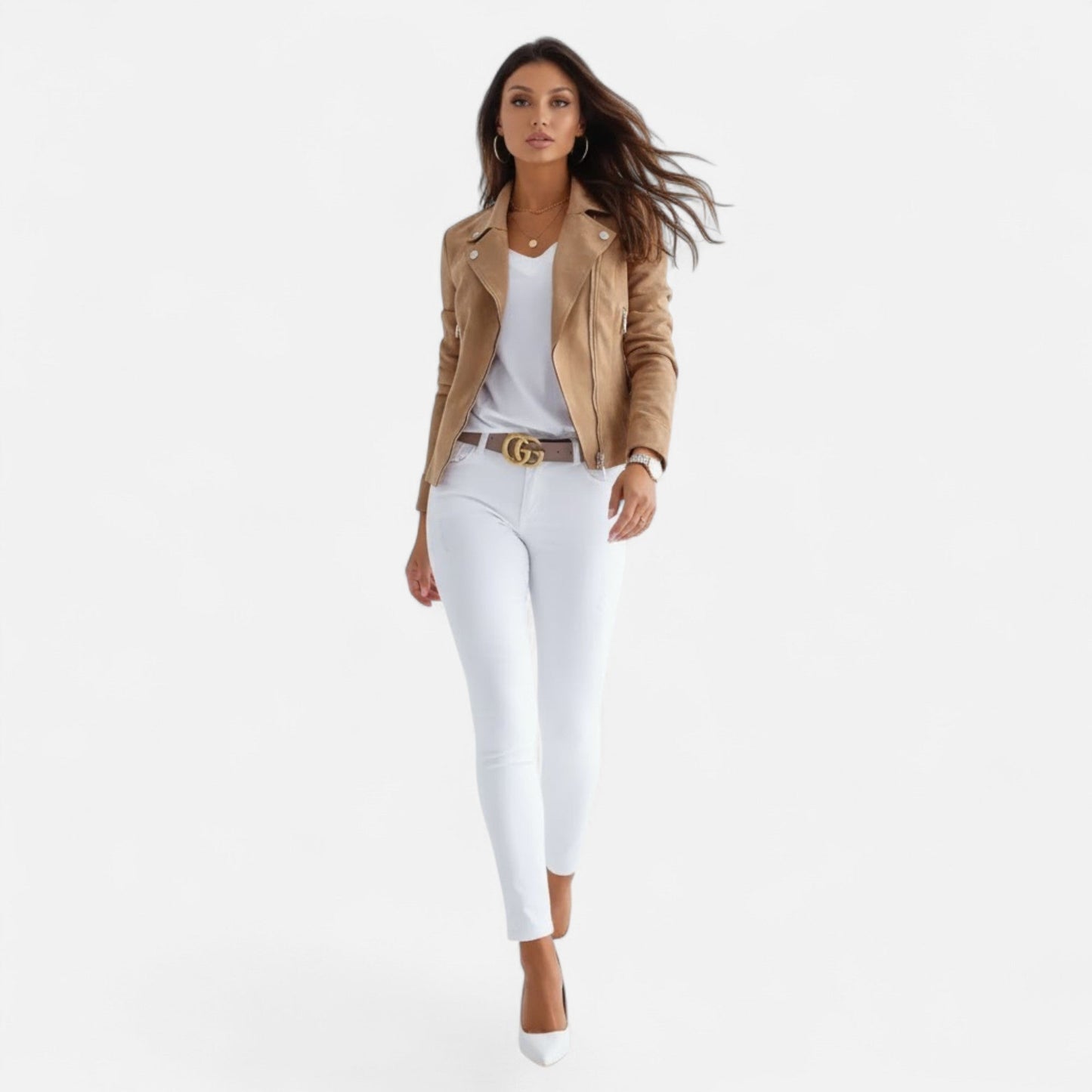 Donna Giacca Corta Revers Strutturati Zip Stile Moderno