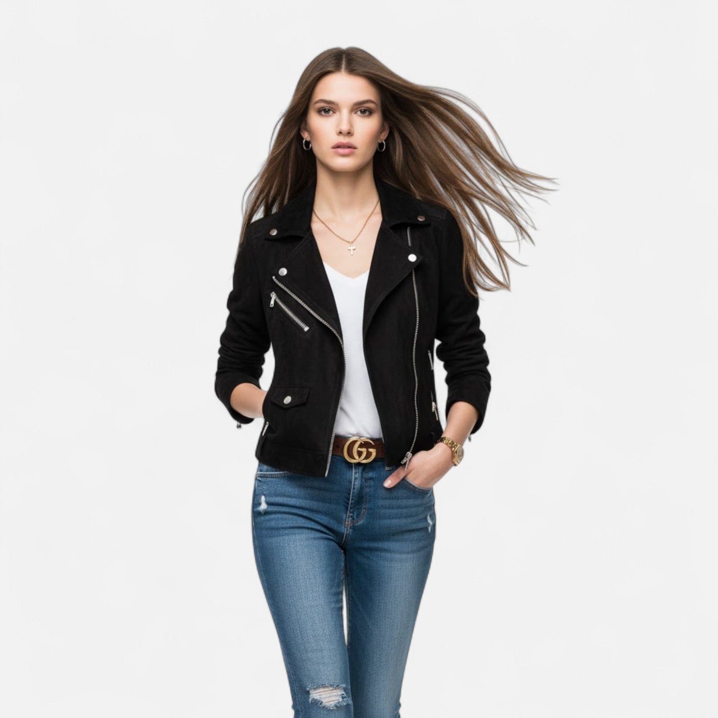 Donna Giacca Corta Revers Strutturati Zip Stile Moderno