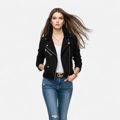 Donna Giacca Corta Revers Strutturati Zip Stile Moderno