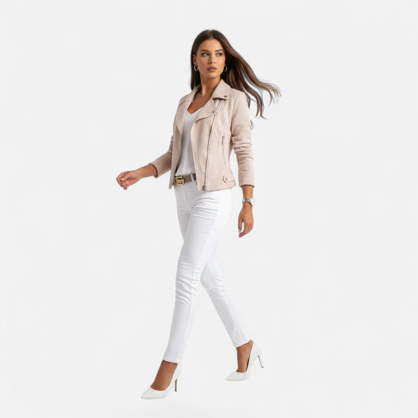 Donna Giacca Corta Revers Strutturati Zip Stile Moderno