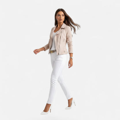 Donna Giacca Corta Revers Strutturati Zip Stile Moderno