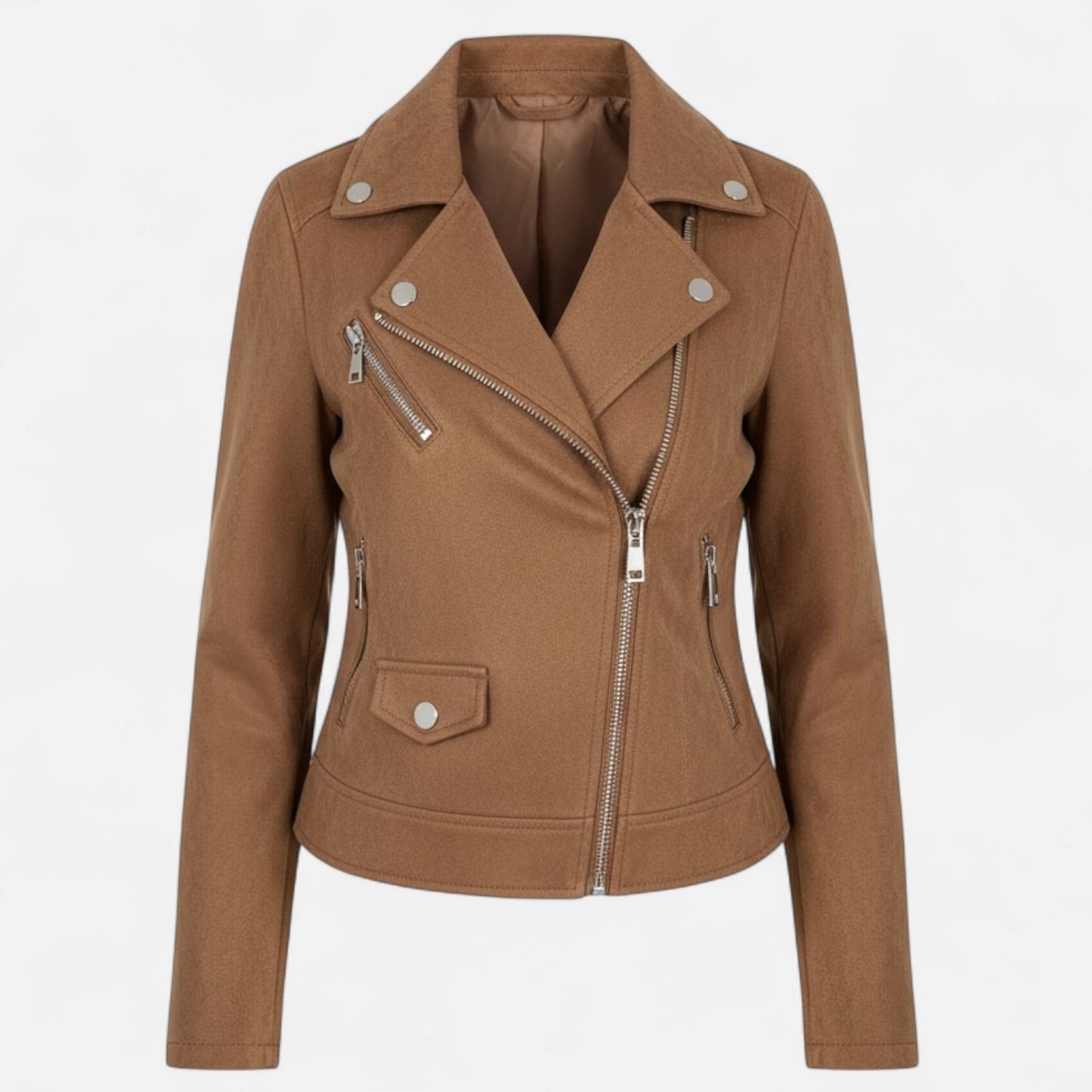 Donna Giacca Corta Revers Strutturati Zip Stile Moderno