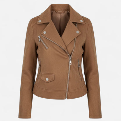 Donna Giacca Corta Revers Strutturati Zip Stile Moderno
