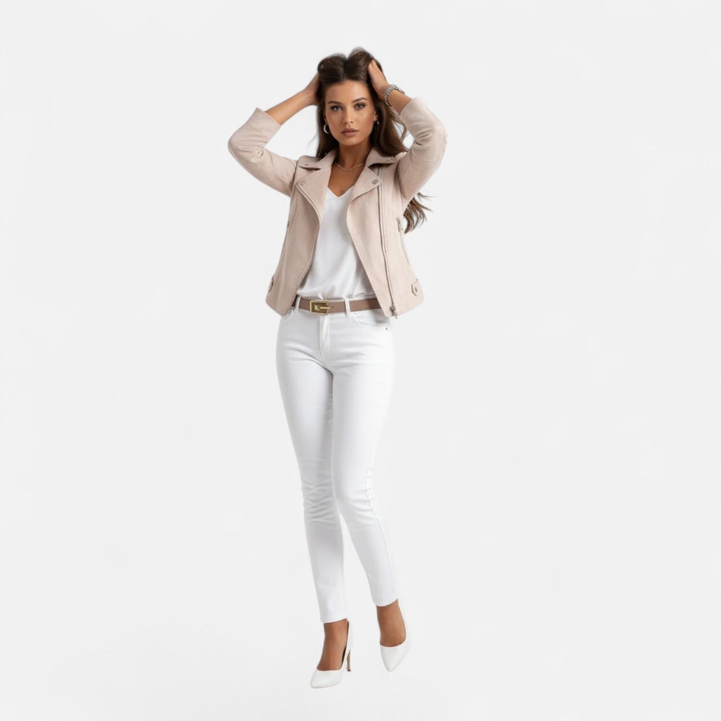 Donna Giacca Corta Revers Strutturati Zip Stile Moderno