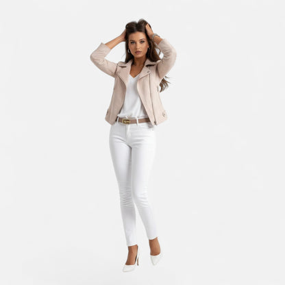 Donna Giacca Corta Revers Strutturati Zip Stile Moderno