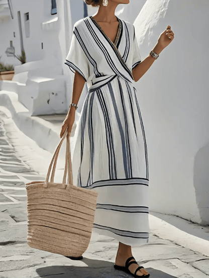 Da Donna Abito Maxi Stampato con Vita Incrociata e Maniche Morbide