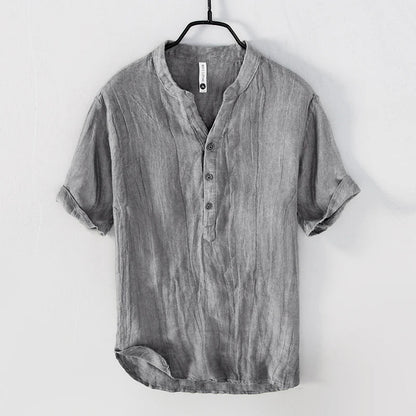 Da Uomo Camicia Henley Lino Maniche Corte Relax Moderna