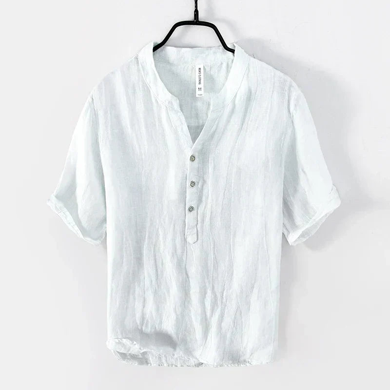 Da Uomo Camicia Henley Lino Maniche Corte Relax Moderna