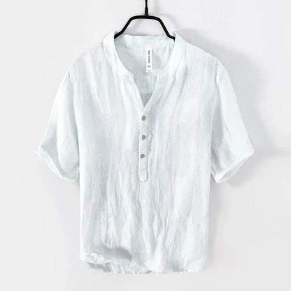 Da Uomo Camicia Henley Lino Maniche Corte Relax Moderna