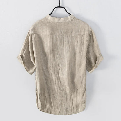 Da Uomo Camicia Henley Lino Maniche Corte Relax Moderna