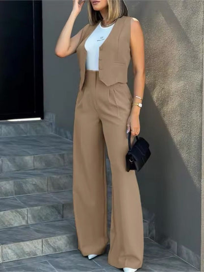 Da Donna Completo Gilet Sartoriale Pantaloni Wide Leg Moderno