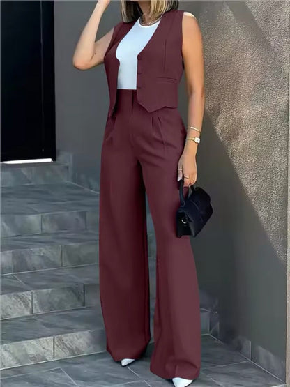 Da Donna Completo Gilet Sartoriale Pantaloni Wide Leg Moderno