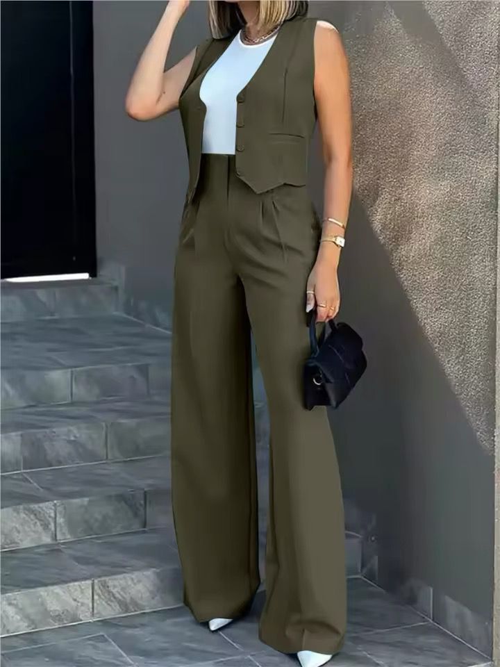 Da Donna Completo Gilet Sartoriale Pantaloni Wide Leg Moderno