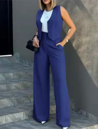 Da Donna Completo Gilet Sartoriale Pantaloni Wide Leg Moderno
