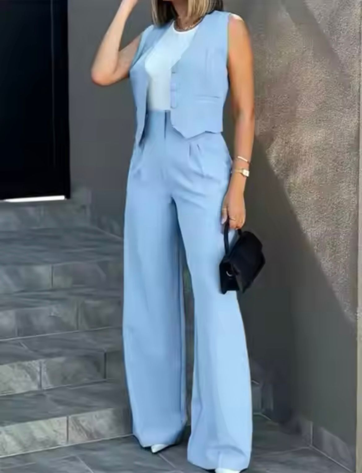 Da Donna Completo Gilet Sartoriale Pantaloni Wide Leg Moderno