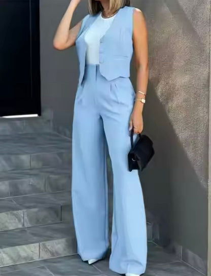 Da Donna Completo Gilet Sartoriale Pantaloni Wide Leg Moderno