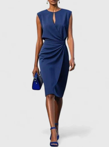 Da Donna Abito Midi Drappeggiato in Vita Eleganza Raffinata