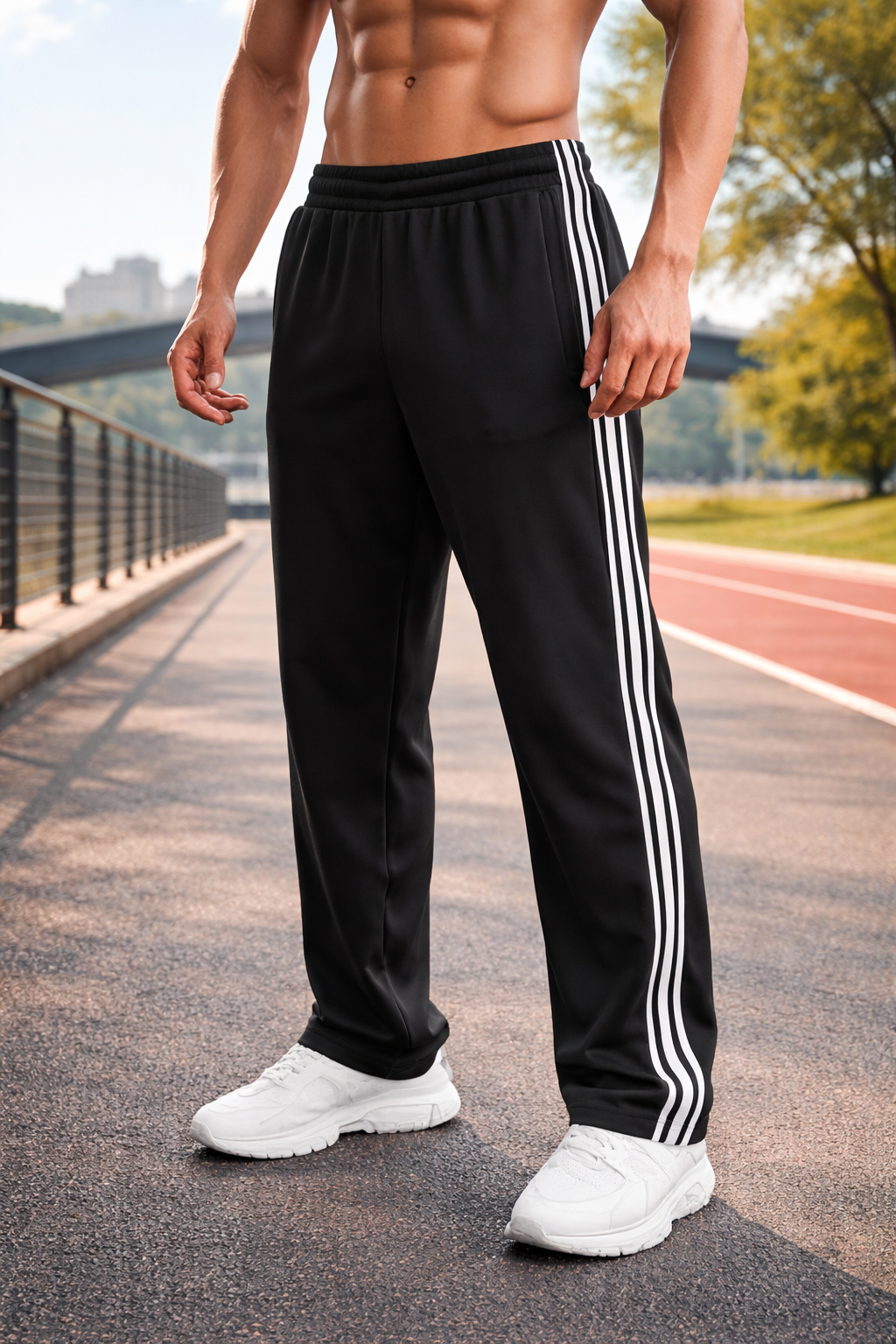 Da Uomo Pantaloni Sportivi con Coulisse e Banda Laterale