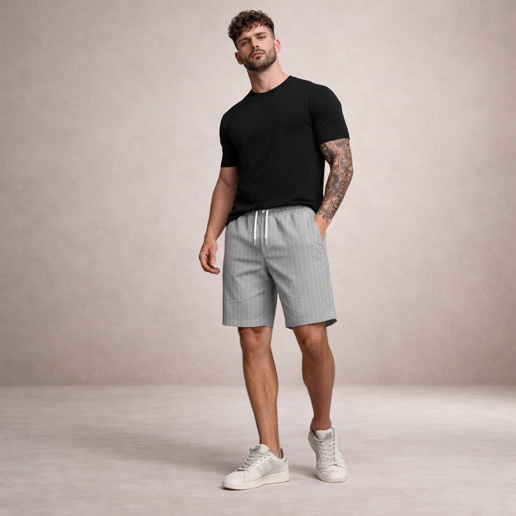 Da Uomo Bermuda Lino Coulisse Vestibilità Relax Moderna