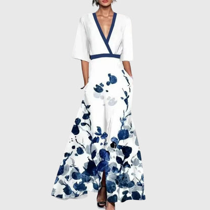 Da Donna Abito Maxi Stampato con Scollo Profondo a V Elegante