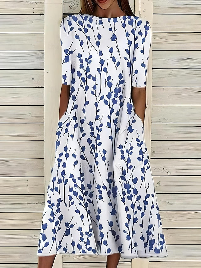 Da Donna Abito Midi Stampato dallo Stile Quotidiano Elegante