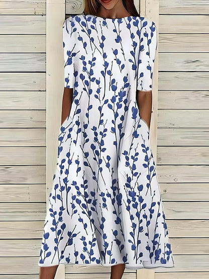 Da Donna Abito Midi Stampato dallo Stile Quotidiano Elegante