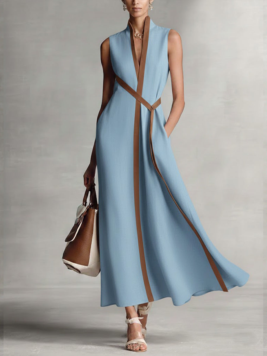 Da Donna Abito Maxi Contrasto Cintura Vita Eleganza Moderna