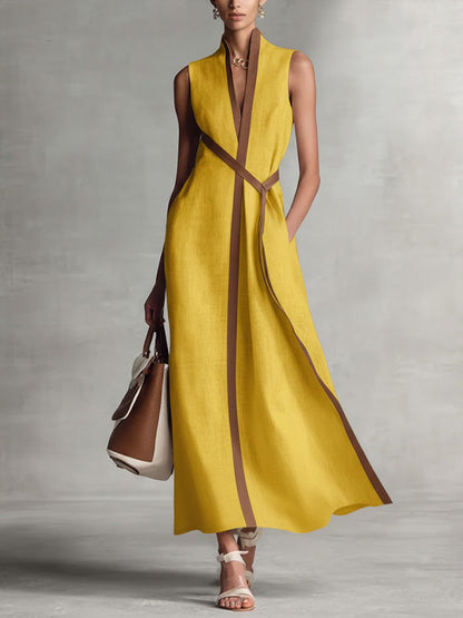 Da Donna Abito Maxi Contrasto Cintura Vita Eleganza Moderna
