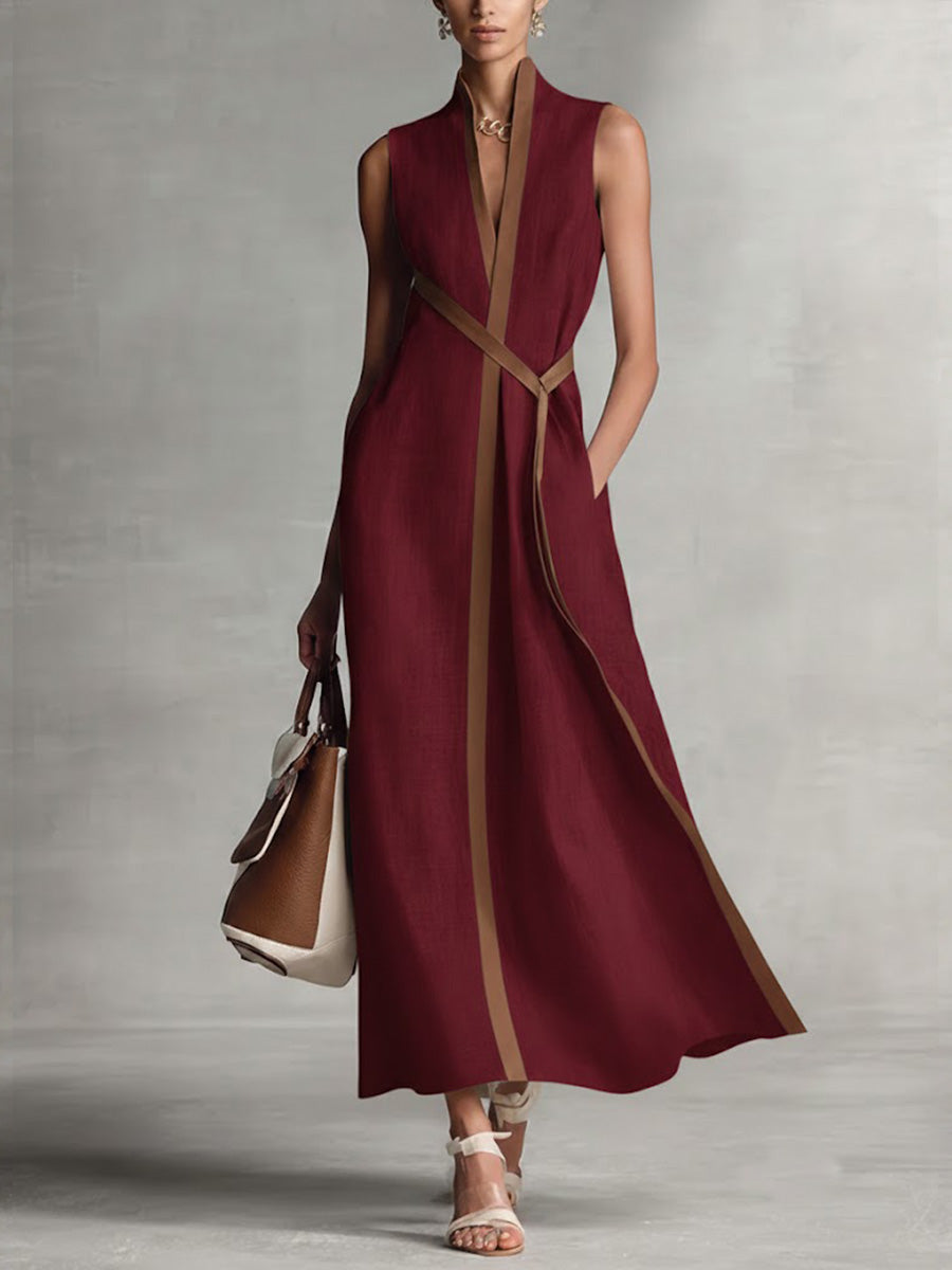 Da Donna Abito Maxi Contrasto Cintura Vita Eleganza Moderna