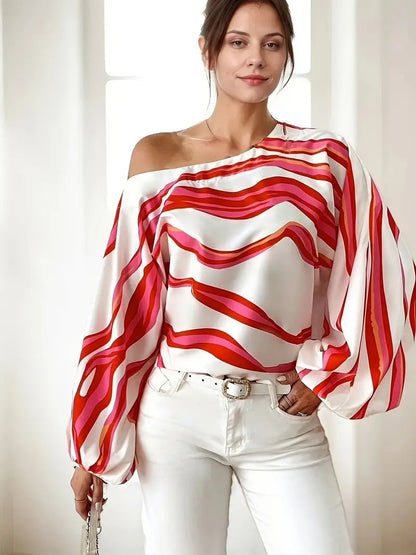 Da Donna Blusa Monospalla Satinata Maniche Volume Fashion