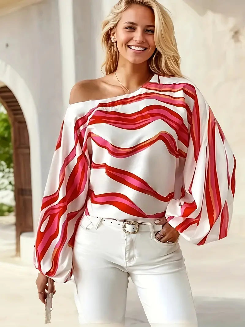 Da Donna Blusa Monospalla Satinata Maniche Volume Fashion