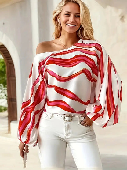 Da Donna Blusa Monospalla Satinata Maniche Volume Fashion