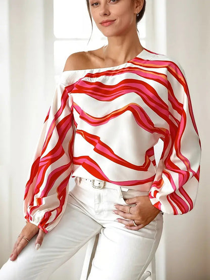 Da Donna Blusa Monospalla Satinata Maniche Volume Fashion