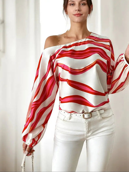 Da Donna Blusa Monospalla Satinata Maniche Volume Fashion