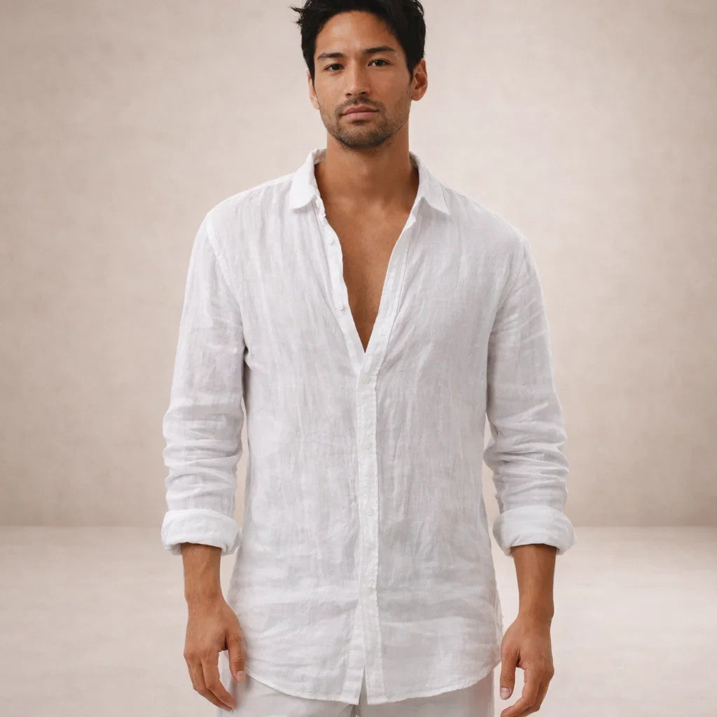 Da Uomo Camicia in Lino Regular Fit Casual Moderna