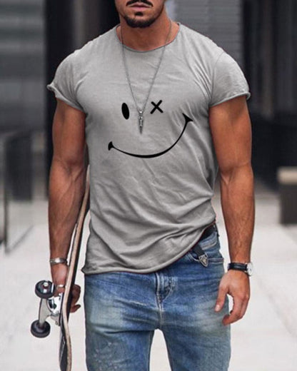Da Uomo T-Shirt in Cotone con Stampa Smile Casual