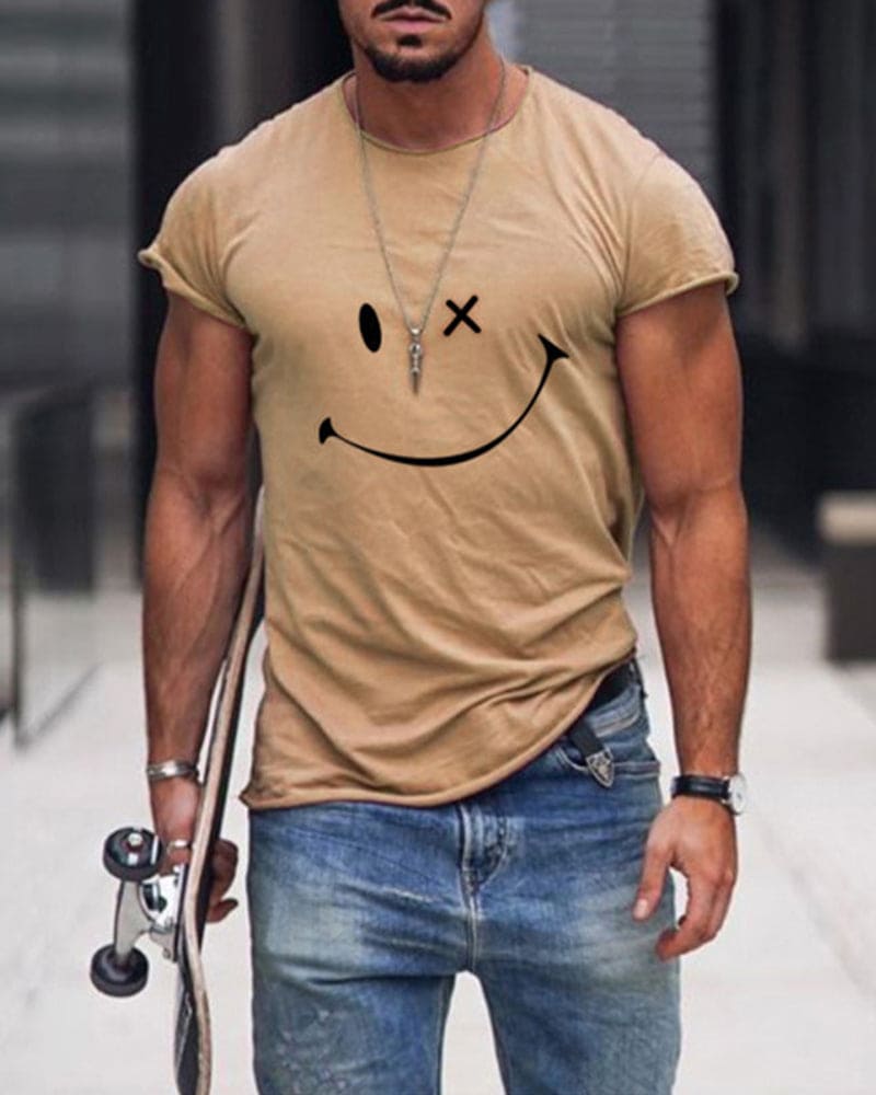 Da Uomo T-Shirt in Cotone con Stampa Smile Casual