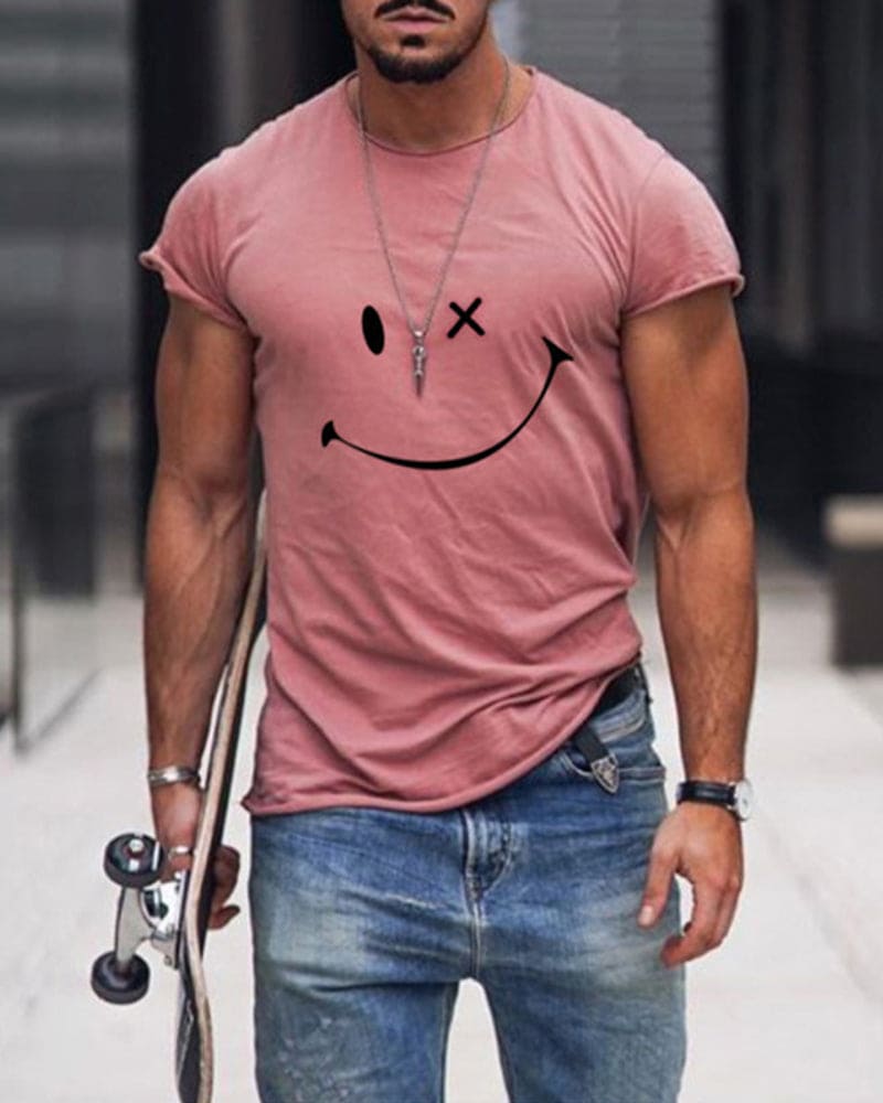 Da Uomo T-Shirt in Cotone Smile Print Casual Comfort Quotidiano