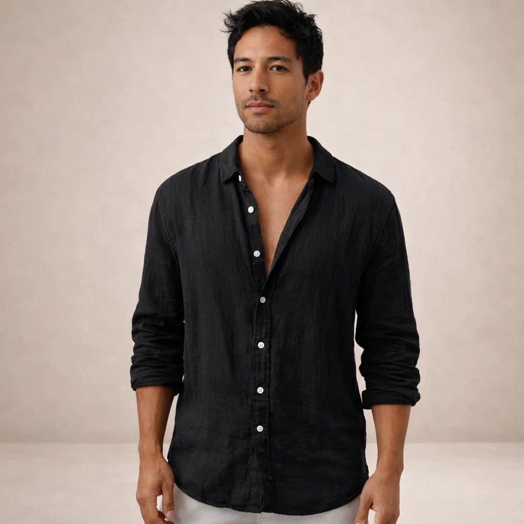 Da Uomo Camicia in Lino Regular Fit Casual Moderna