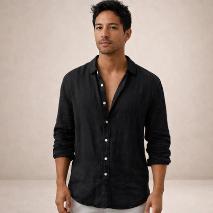 Da Uomo Camicia in Lino Regular Fit Casual Moderna