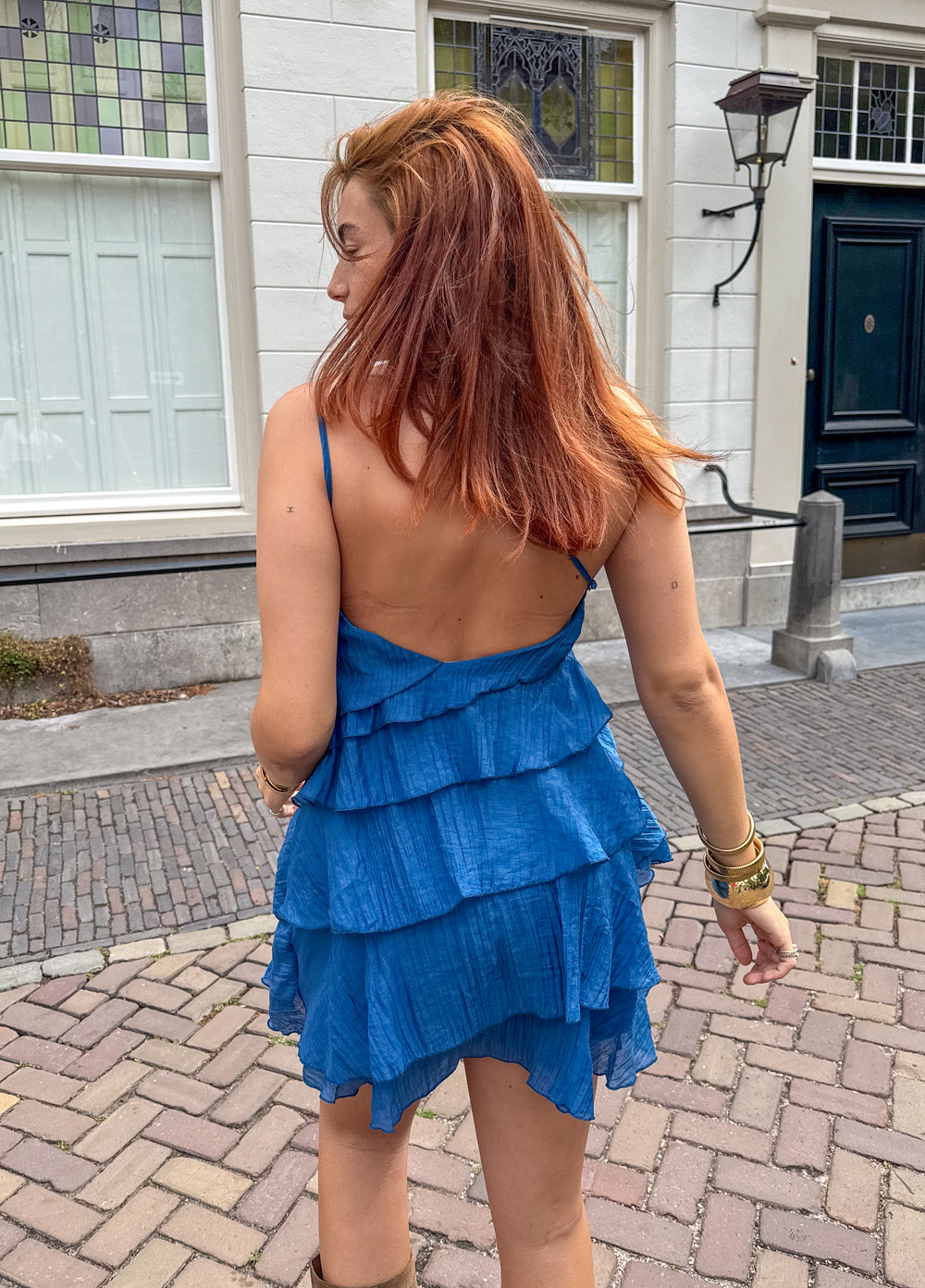 Da Donna Abito Mini Balze Asimmetrico Vestibilità Morbida Moderna