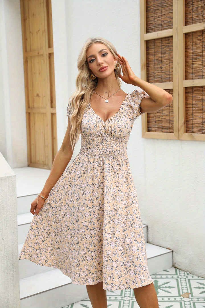 Da Donna Abito Midi Motivo Stampato Vita Arricciata Relax Moderna